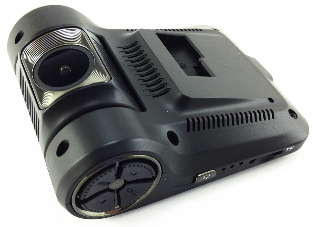 Image shows the dash cam in a laid down position.