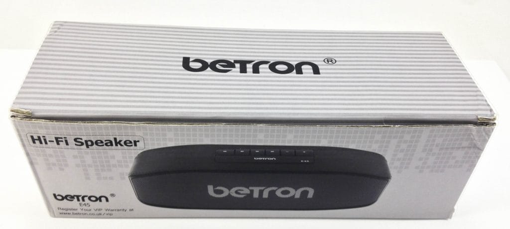 Betron E45 Speaker Image shows the outer packaging.