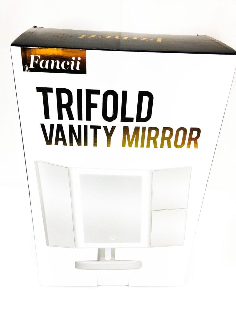 Image shows the outer box of the Fancii Trifold Vanity Mirror.