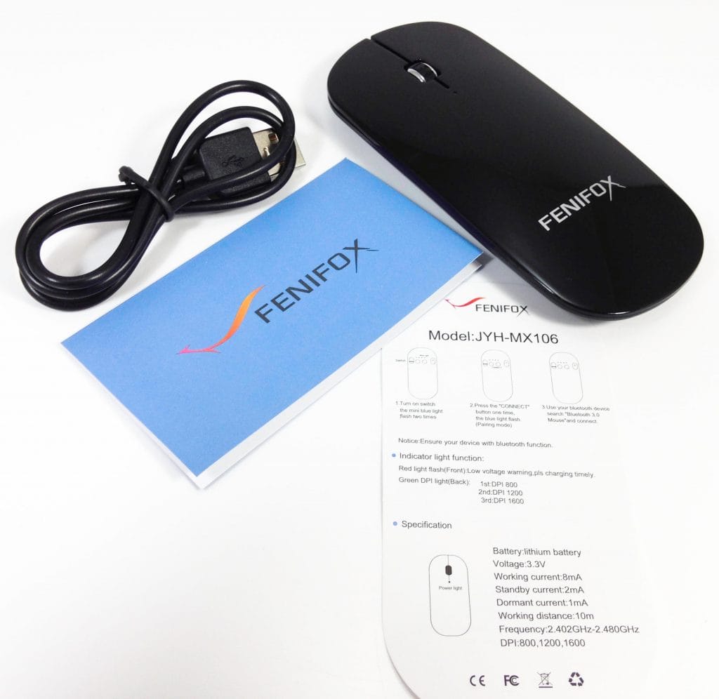 Image shows the contents of the FENIFOX JYH-MX106 Mouse in a laid out position.