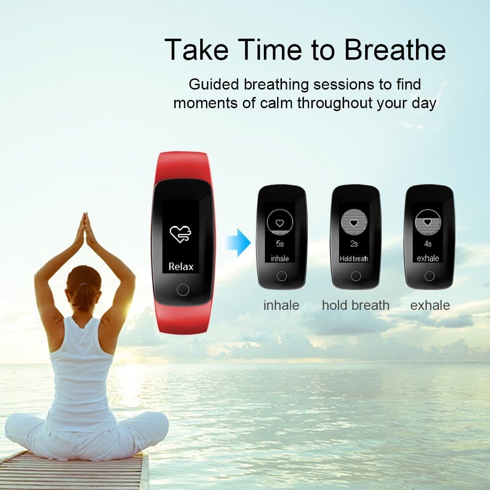 Image shows the relax mode of the Letsfit ID107Plus HR Fitness Tracker.