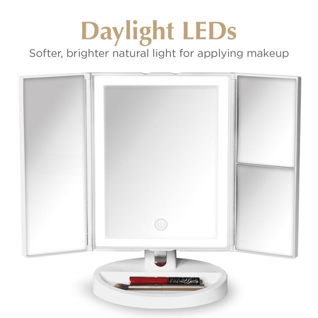 Image shows the daylight LED mode of the Fancii Trifold Vanity Mirror.