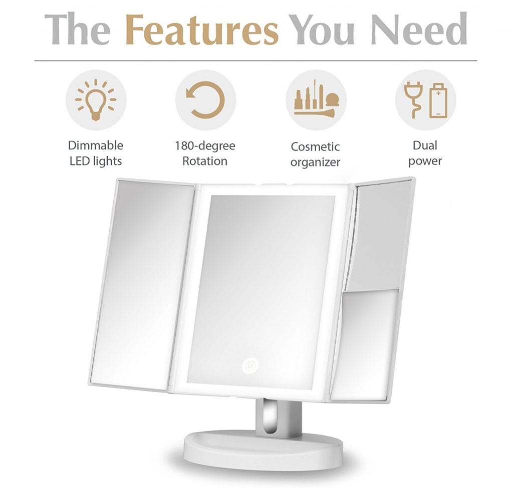 Image shows the angles of the Fancii Trifold Vanity Mirror.