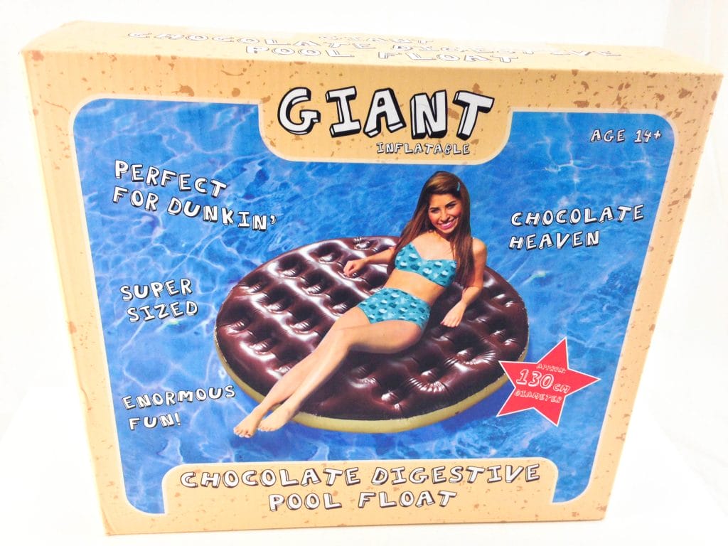 Image shows the outer box of the Oliphant Chocolate Digestive Pool Float.