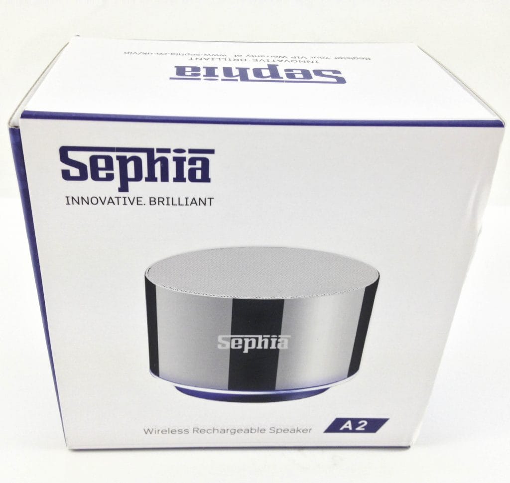 Image shows the outer box of the Sephia A2 Speaker.