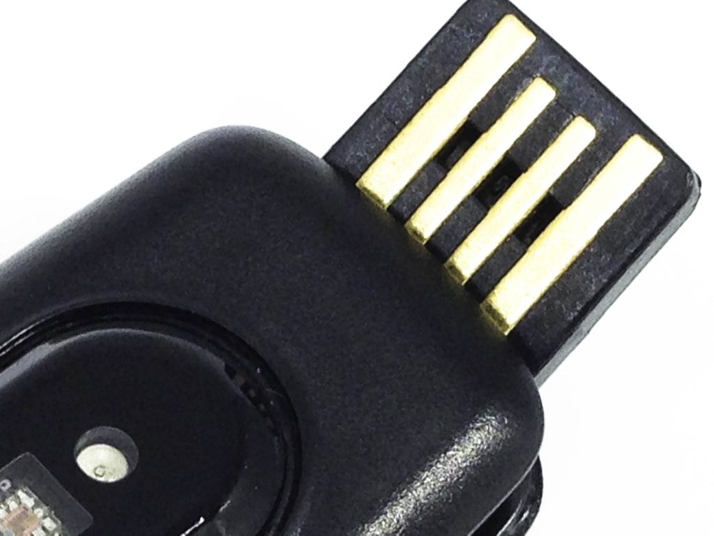 Image shows the USB contacts of the Letsfit ID107Plus HR Fitness Tracker.