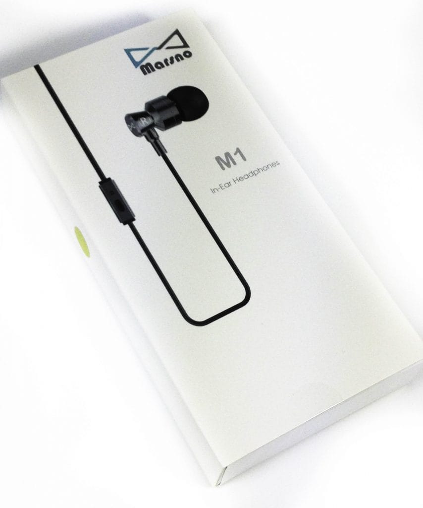 Image shows the outer packaging for the Marsno M1 Earphones.