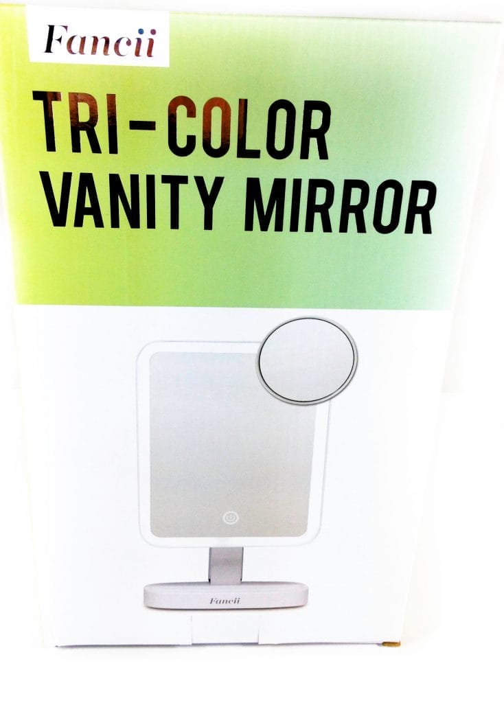 Image shows the outer box for the Fancii LED Makeup Vanity Mirror.