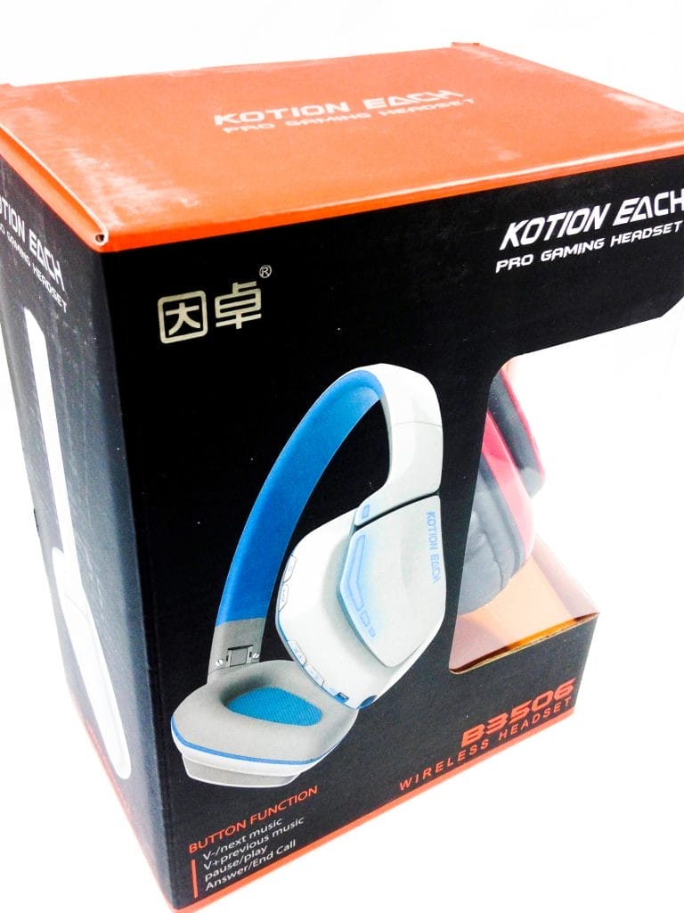 Image shows the outer packaging for the KOTION EACH Gaming Headphones