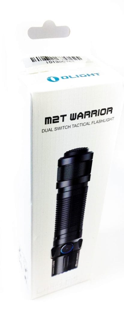 Olight M2T Warrior Flashlight Image shows the outer box for the Olight M2T Warrior Flashlight.