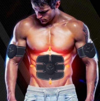 Image shows a man wearing the EMS Abs Trainer