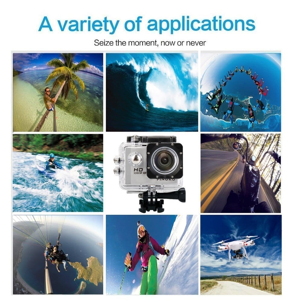 PINGKO F71 Sports Action Camera Image showing the various accessories you can use with the PINGKO F71 Sports Action Camera