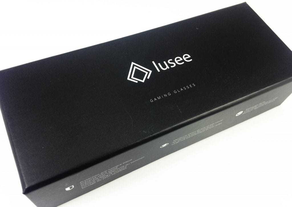 Lusee Gaming Glasses Image shows the outer box for the Lusee Gaming Glasses
