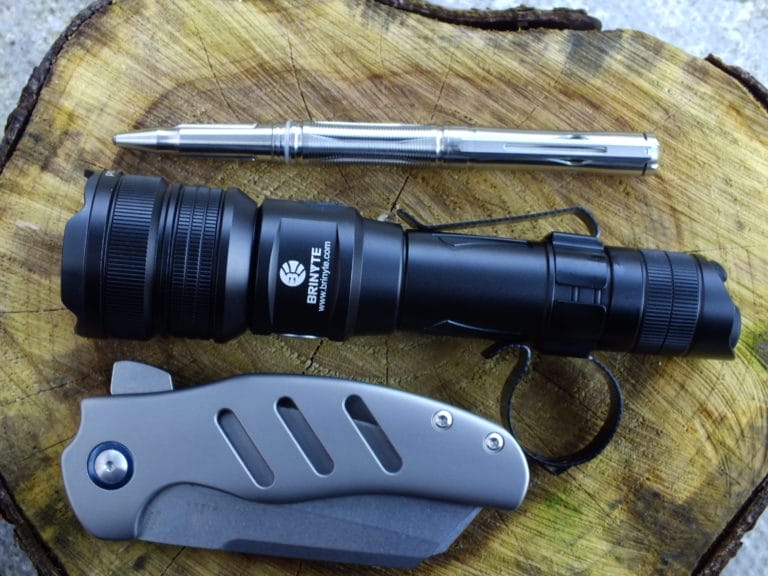 A photo of the NTP20 with the Kizer Sheepdog and Brinyte PT18 Oathkeeper