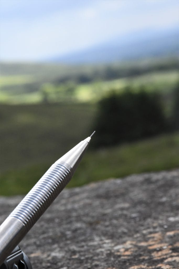 A photo of the tip of the NTP40 with some of the pencil lead protruding