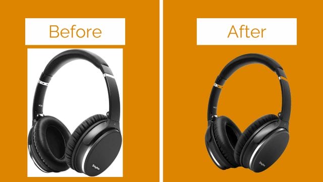 Image shows a pair of headphones with the background removed on one side and on a white background on the other.