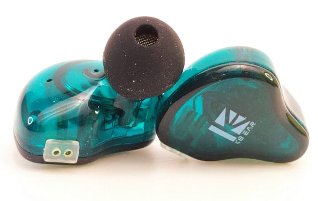 Image shows the green KS2 earphones with silicone tip attached.