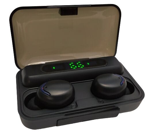 Image shows the earphones in the charging position of the charging box.