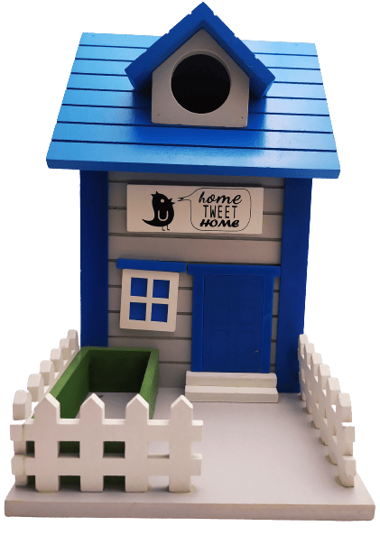 Image shows the unboxed birdhouse.