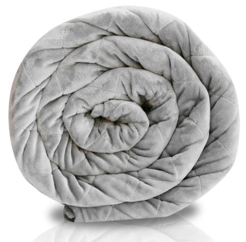 Image shows the weighted blanket in a rolled up position.