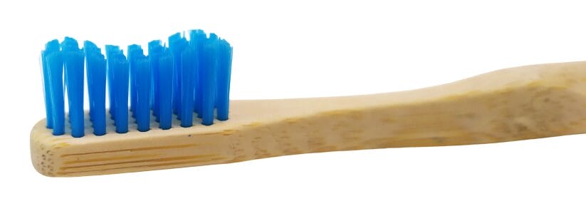 TropicBrush Bamboo Toothbrushes. Image shows the bristles of the toothbrush, the bristles are blue in colour.