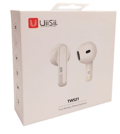 Image shows the outer packaging for the UiiSii TWS21 Earphones.