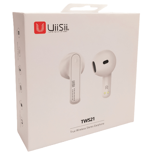 Image shows the outer packaging for the UiiSii TWS21 Earphones.