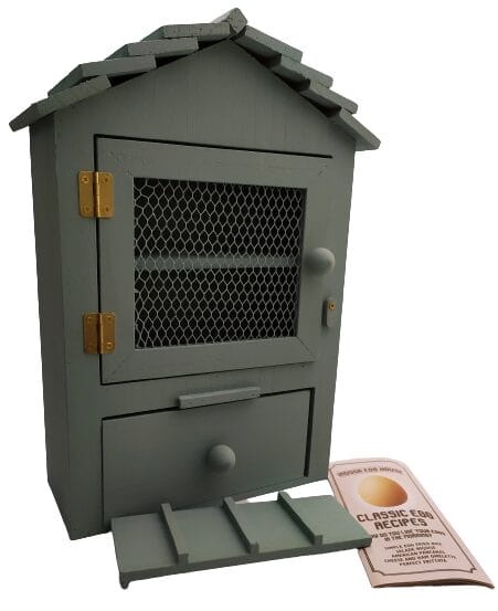 Image shows the egg house, the slope and the egg recipe leaflet.