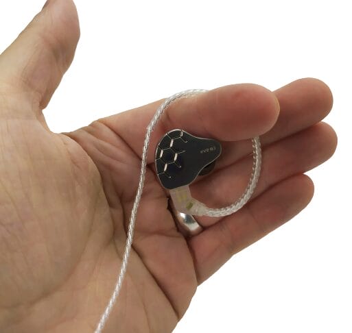 Image shows the earphone wrapped around my left hand.