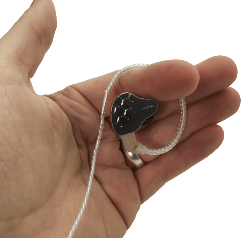 Image shows the earphone wrapped around my left hand.