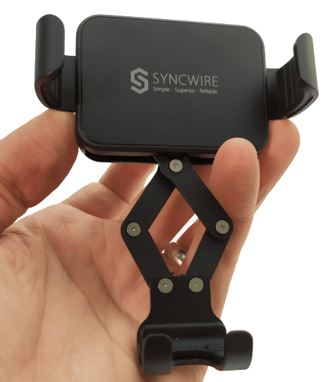 Image show me holding the car mount exposing the cantilever mechanism. 