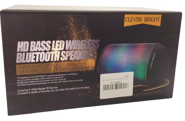 Image shows the outer box. On the front is a speaker image.