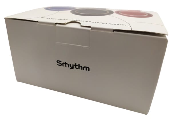 Images shows a white box. On the front the text Srhythm is visible.
