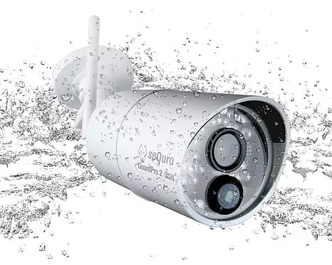 Image shows the camera with water splashing on it.