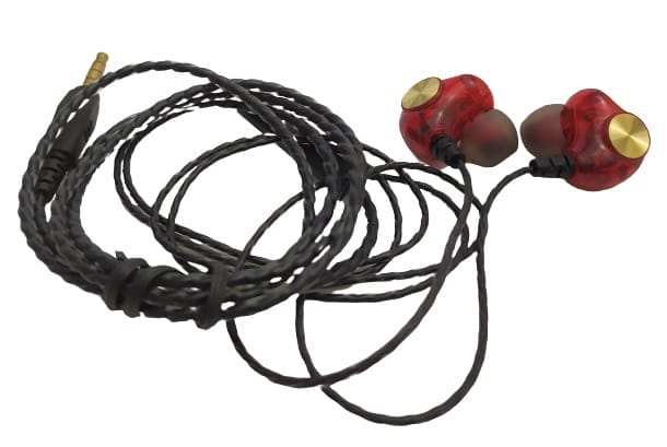 Image shows the earphones coiled up.