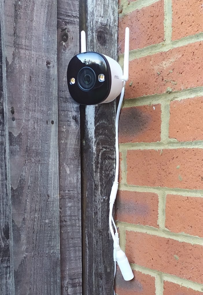 Image shows the camera mounted to my fence post.