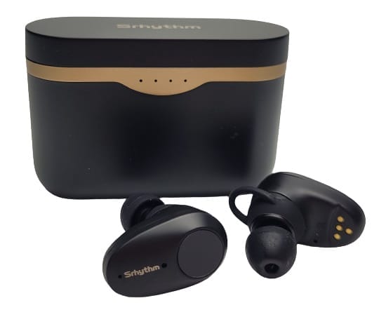 Image shows the battery case and earbuds.