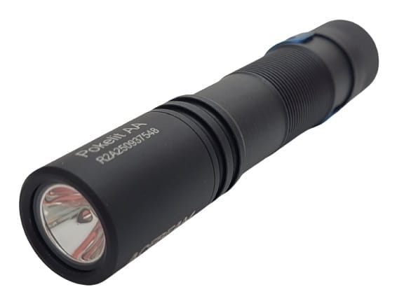 Image shows the flashlight laid sideways.