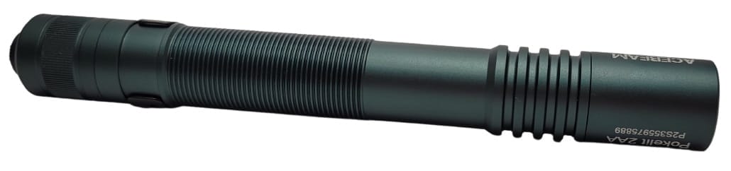 Image shows the flashlight in a laid down position.