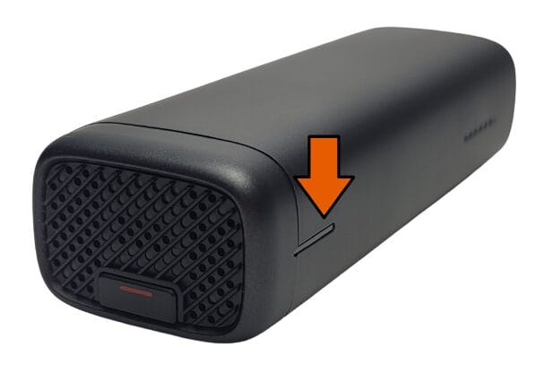 Road Angel Halo Ultra Image shows the user control button. There's an arrow pointing to the LED status light.