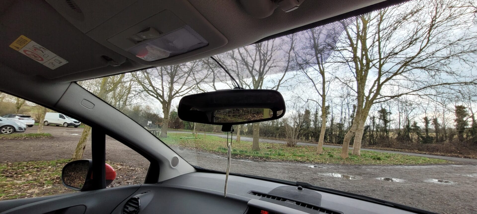 Image shows the hidden dashcam behind my mirror.