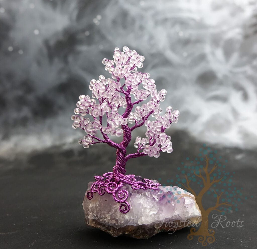 Frosty Violet bead and wire tree sculpture by Twysted Roots