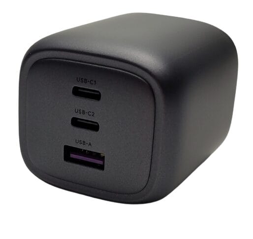 Image shows the plug with all three ports showing.