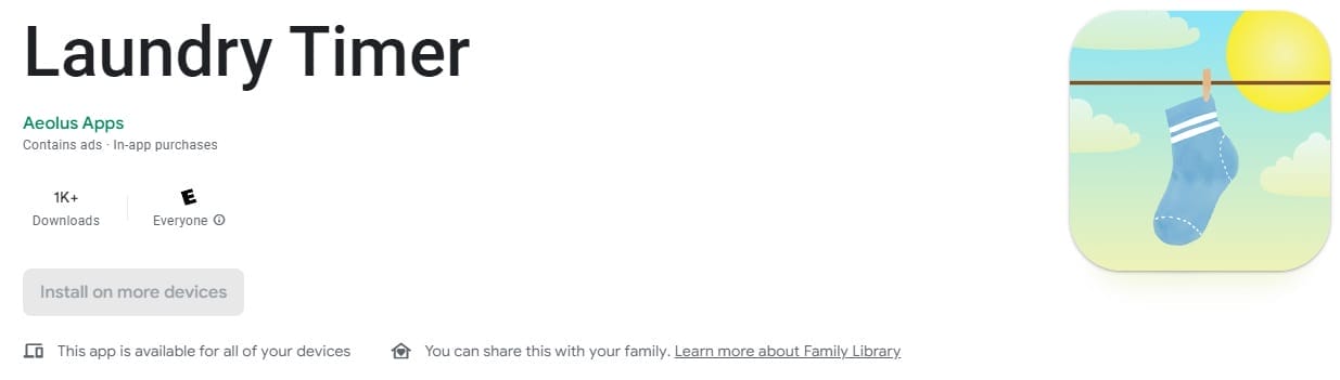Laundry Timer Image shows the Google Play screenshot for the Laundry Timer app.