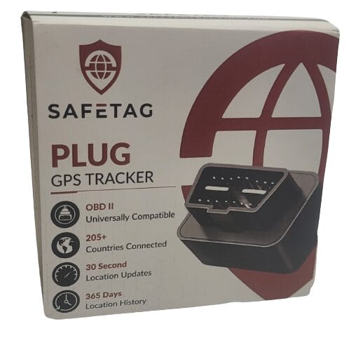 Image shows the outer box of the SafeTag Plug.