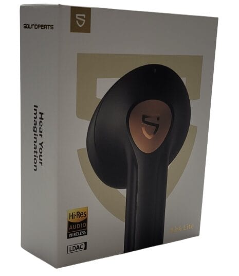 Image shows the outer packaging for the SoundPEATS Ar4 Lite Earbuds.