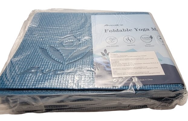 Avoalre Travel Yoga Mat Image shows the yoga mat wrapped in plastic.