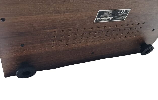 Hernido Vinyl Record Player Image shows the underside of the record player.