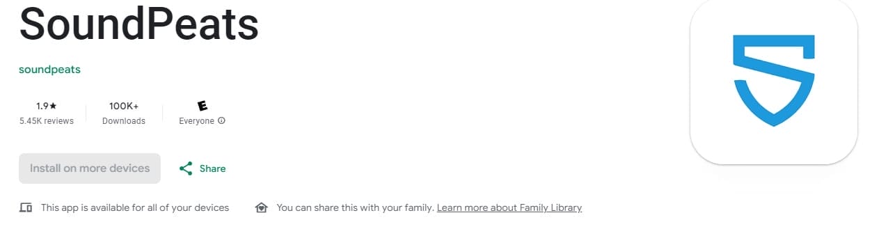 Image shows a screenshot for the SoundPEATS app.