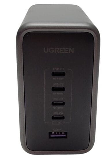 Image shows the 5 ports of the charger.